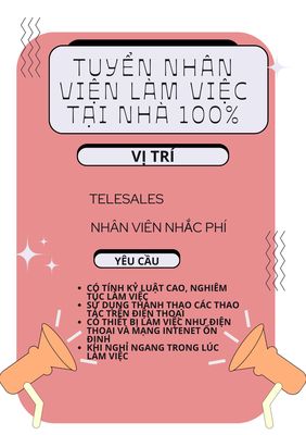 TUYỂN NHÂN VIÊN GỌI ĐIỆN TẠI NHÀ - VÀO LÀM NGAY