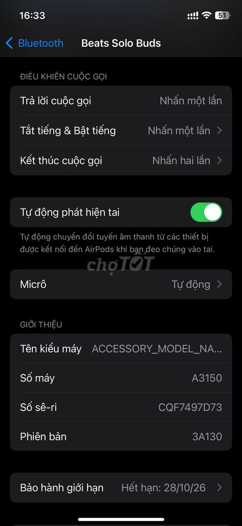 Tai nghe Beats Solo Buds Đen Đã sử dụng. Mua bán Tivi, Âm thanh tại Quận Tân Phú Tp Hồ Chí Minh được đăng bởi Hoàng Hùng hình 1
