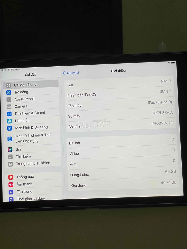 Ipad Gen 9 Wifi 64G full chức năng