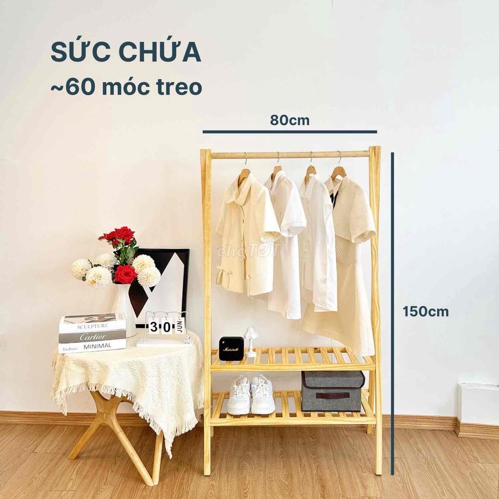 Tủ Kệ Gỗ Treo Quần Áo Cao 160cm Gỗ Thông Mỹ