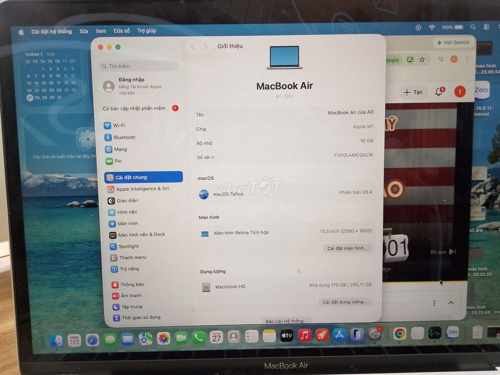 Apple Macbook Air M1 16GB/256GB Like New. Mua bán Laptop tại Quận Cầu Giấy Hà Nội được đăng bởi Văn Định Nông hình 1
