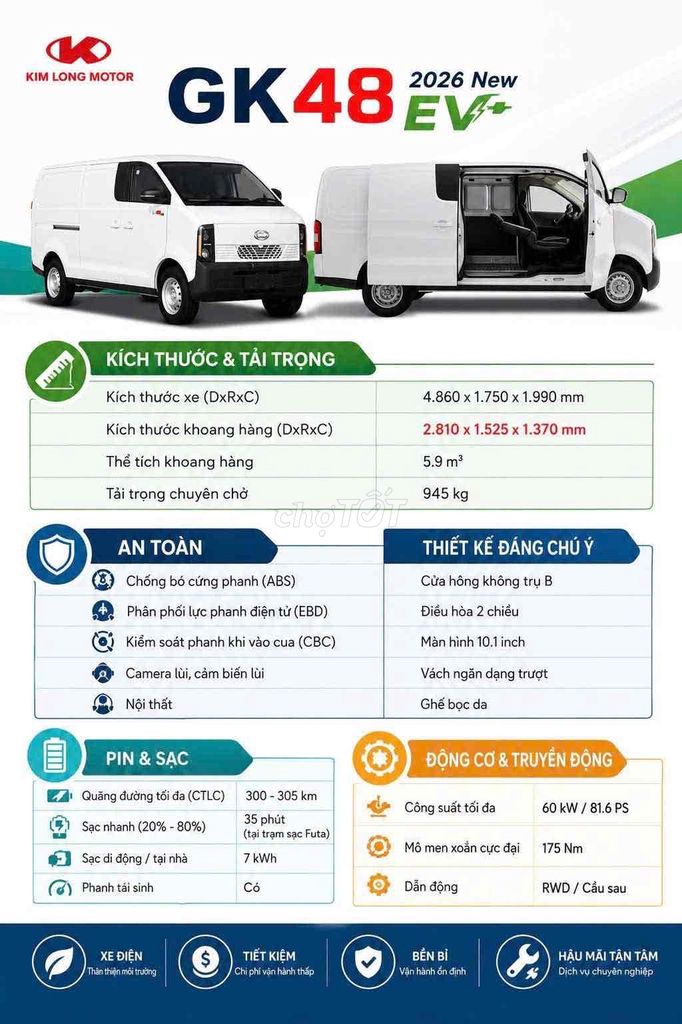 Xe tải van Kim Long GK48EV