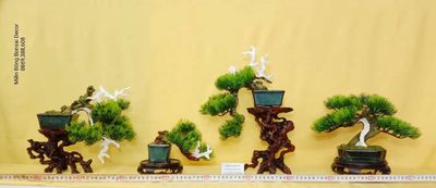 Bộ 4 cây Bonsai mini decor nhựa trắng nhật bản