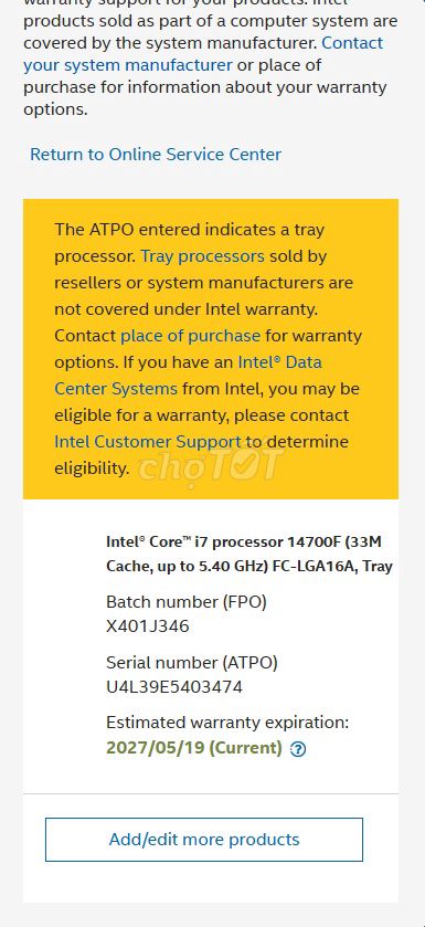 dư con cpu i7 14600f tray check bảo hành 5/2027. Mua bán Linh kiện (RAM, Card...) tại Thành phố Đà Lạt Lâm Đồng được đăng bởi MAI BINH hình 1