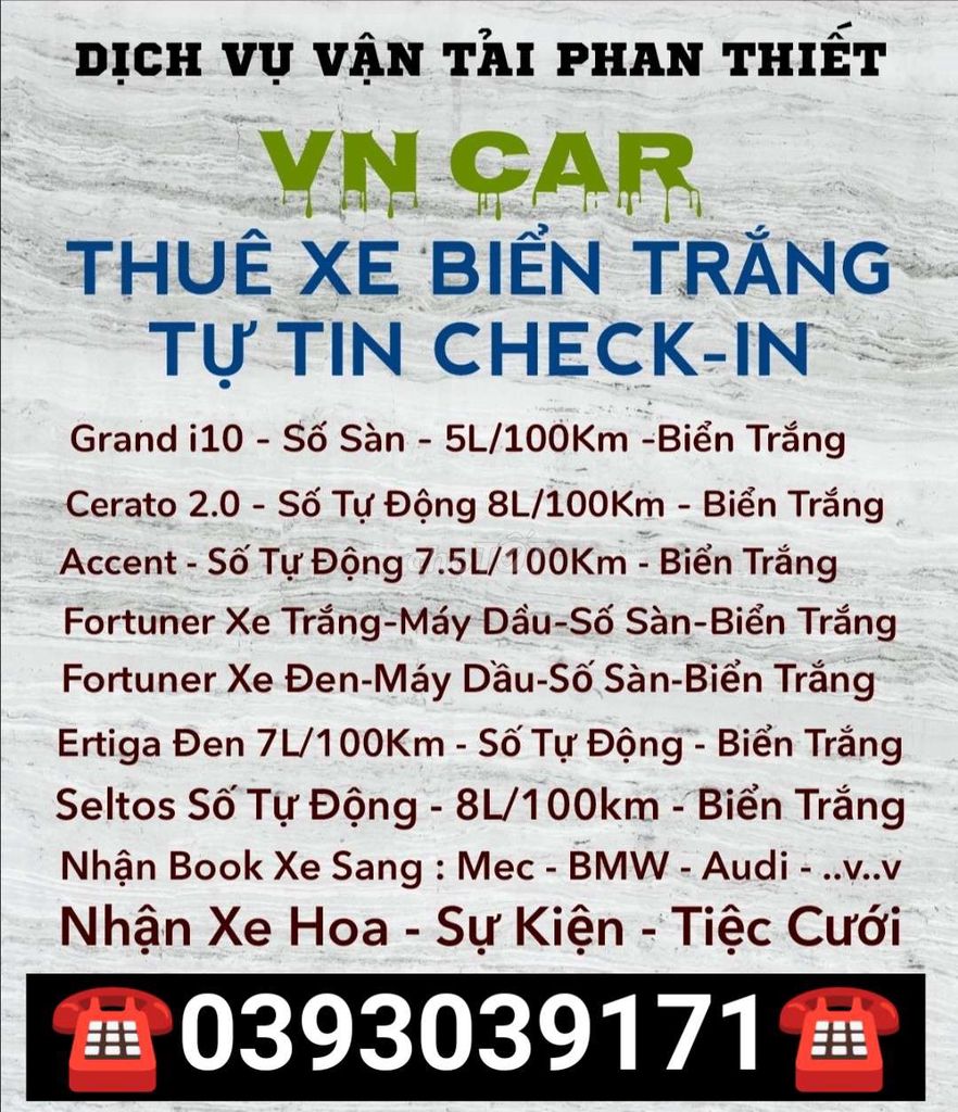 Dịch Vụ Xe Tự Lái, Thuê Xe, Hợp Đồng DL Phan Thiết