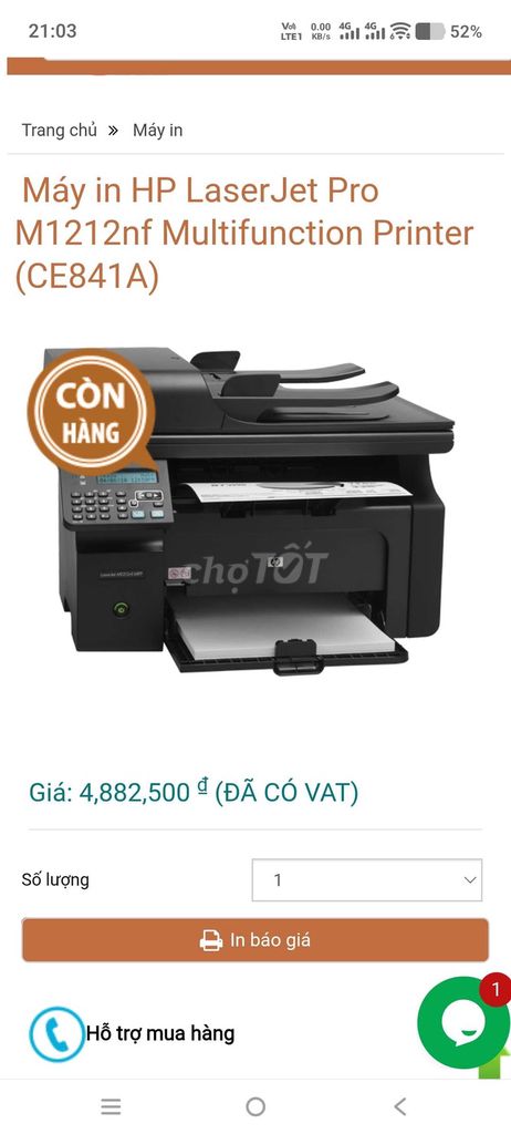 Máy in HP LaserJet Pro M1212nf. Mua bán Đồ dùng văn phòng tại Huyện Long Điền Bà Rịa - Vũng Tàu được đăng bởi Thanh Linh hình 1