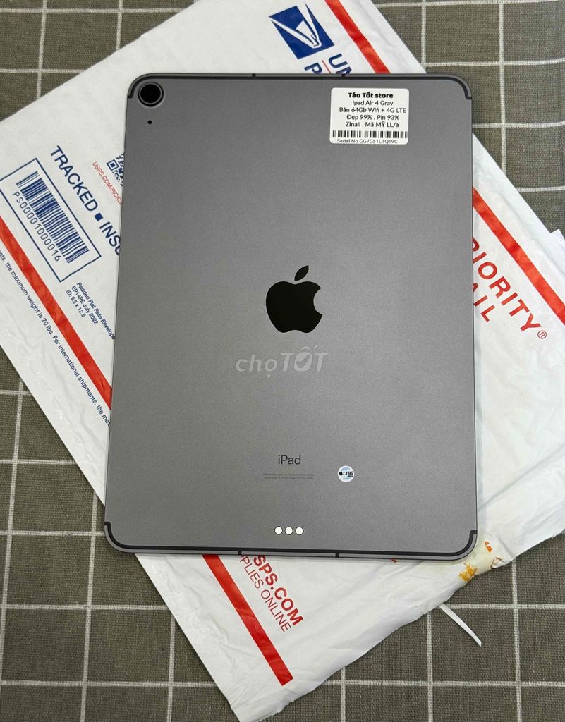 Ipad Air 4 64G Wifi + 4G LTE màu Gray đẹp pin 9x