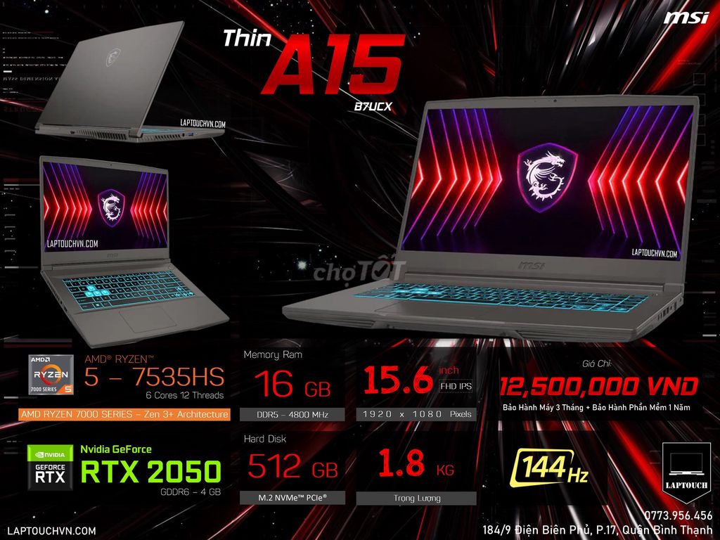 MSI Thin A15 B7UCX 2024. Mua bán Laptop tại Quận Bình Thạnh Tp Hồ Chí Minh được đăng bởi Cửa Hàng Máy Tính Laptouch VN hình 1