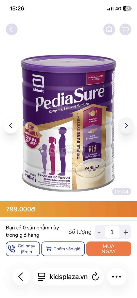 Sữa bột PediaSure Vani 850gram. Mua bán Đồ ăn, thực phẩm và các loại khác tại Huyện Hóc Môn Tp Hồ Chí Minh được đăng bởi Bé Anh hình 1