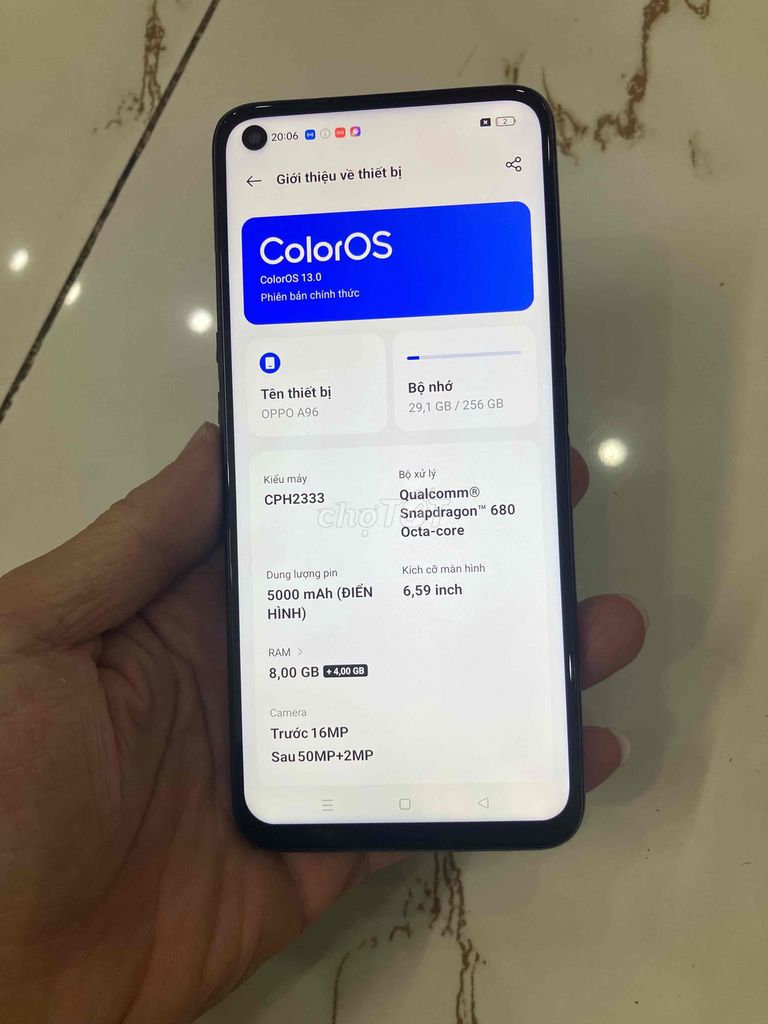 Bán Oppo A96 Ram8/256 pin 5000 zin xấu. Mua bán Điện thoại tại Quận Hà Đông Hà Nội được đăng bởi Mạnh Mobile hình 1