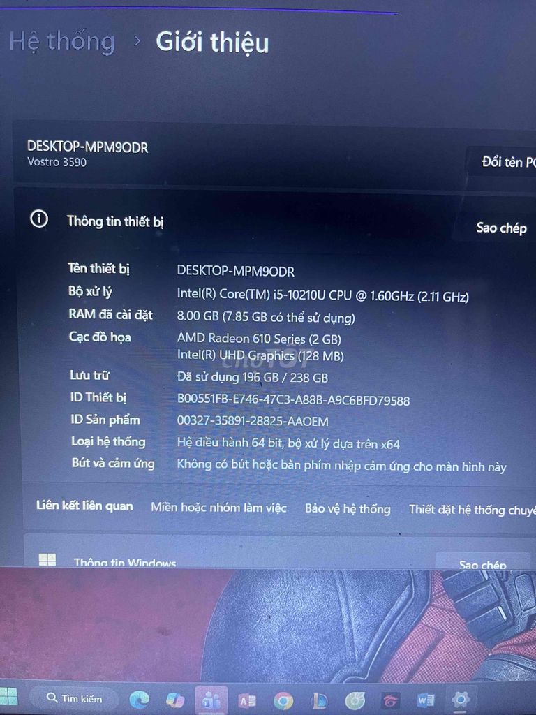 Dell Vostro 3590 i5 8GB/238GB Đen. Mua bán Laptop tại Quận 4 Tp Hồ Chí Minh được đăng bởi MinD hình 1