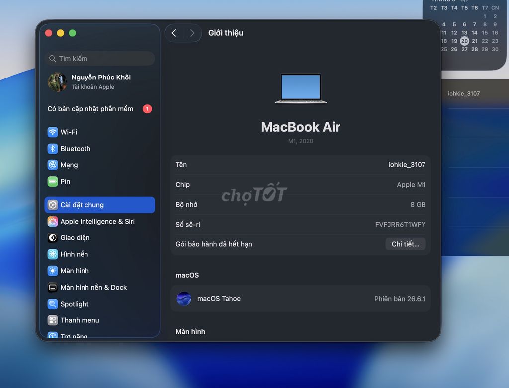 Apple MacBook Air M1 8GB/256GB Trắng bạc Like New. Mua bán Laptop tại Huyện Đắk Song Đắk Nông được đăng bởi Khôi Nguyễn hình 1