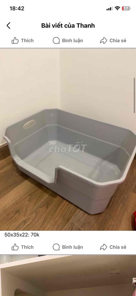 Chậu cát mèo nhựa xám 50x35x22 cm. Mua bán Phụ kiện, Thức ăn, Dịch vụ tại Huyện Gia Lâm Hà Nội được đăng bởi Pham Trang hình 1