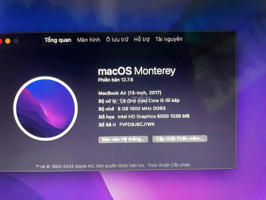 Apple MacBook Air 2017 Core i5 8GB/121GB. Mua bán Laptop tại Huyện Củ Chi Tp Hồ Chí Minh được đăng bởi Nguyen Tan Tien hình 1
