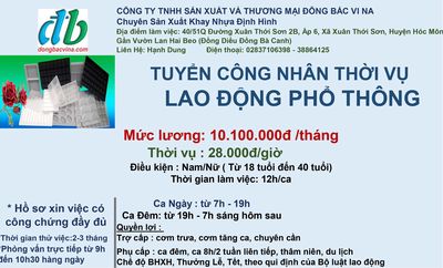 TUYỂN CÔNG NHÂN THỜI VỤ VÀ LAO ĐỘNG PHỔ THÔNG