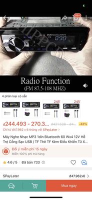 Máy Nghe Nhạc MP3 1din Bluetooth 60 Wx4 12V Hỗ Trợ
