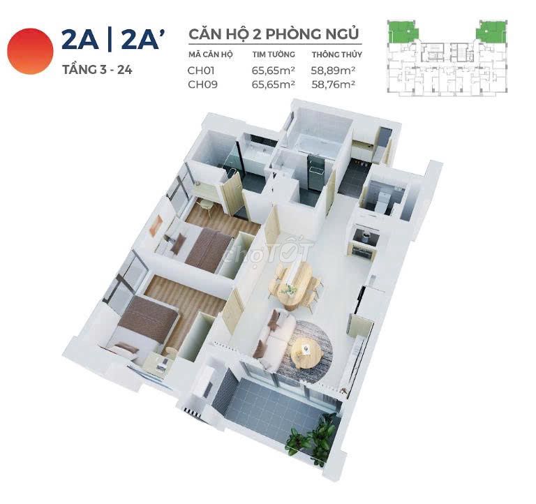 Căn hộ 2 phòng ngủ 3,92 tỷ giá tốt tại HIYORI Aqua Tower Đà Nẵng