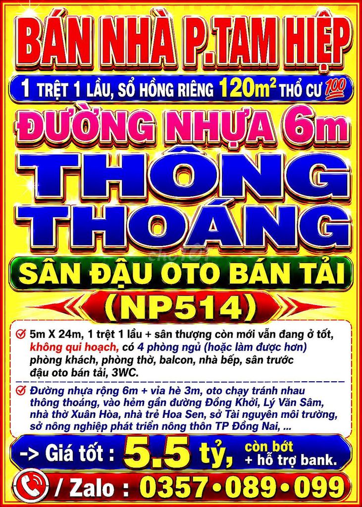 BÁN NHÀ TAM HIỆP, 1TRỆT 1LẦU, SỔ HỒNG 120m2 THỔ CƯ 💯 ĐƯỜNG 6m SÂN OTO