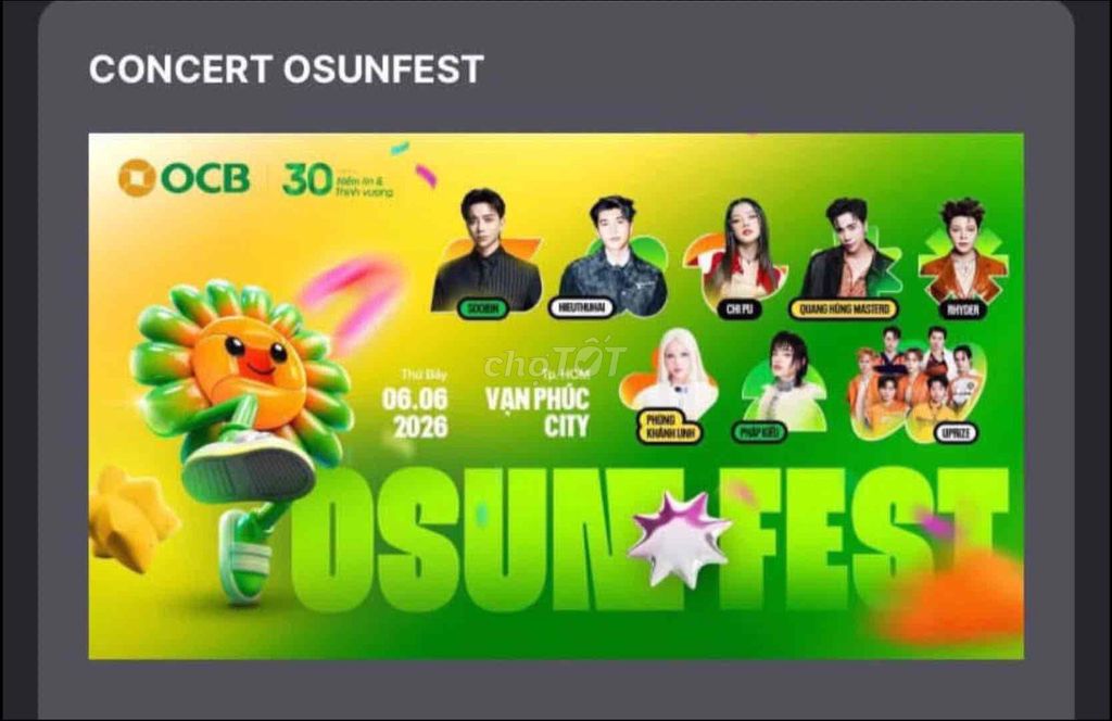 Vé sự kiện OSUNFEST Vạn Phúc City. Mua bán Sở thích khác tại Quận Gò Vấp Tp Hồ Chí Minh được đăng bởi Mạnh Trí hình 1