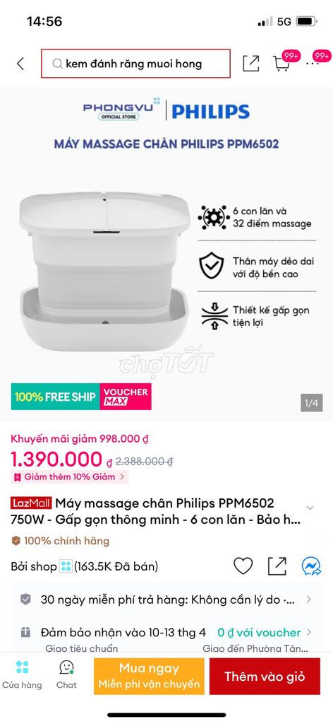 Máy massage chân Philips PPM6502. Mua bán Nội thất, đồ gia dụng khác tại Huyện Nhà Bè Tp Hồ Chí Minh được đăng bởi Thư  hình 1