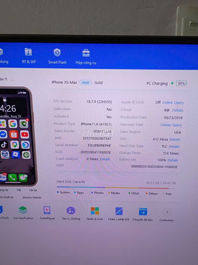 Apple iPhone Xs Max 64GB Vàng Đã thay pin. Mua bán Điện thoại tại Thị xã Từ Sơn Bắc Ninh được đăng bởi QB hình 1