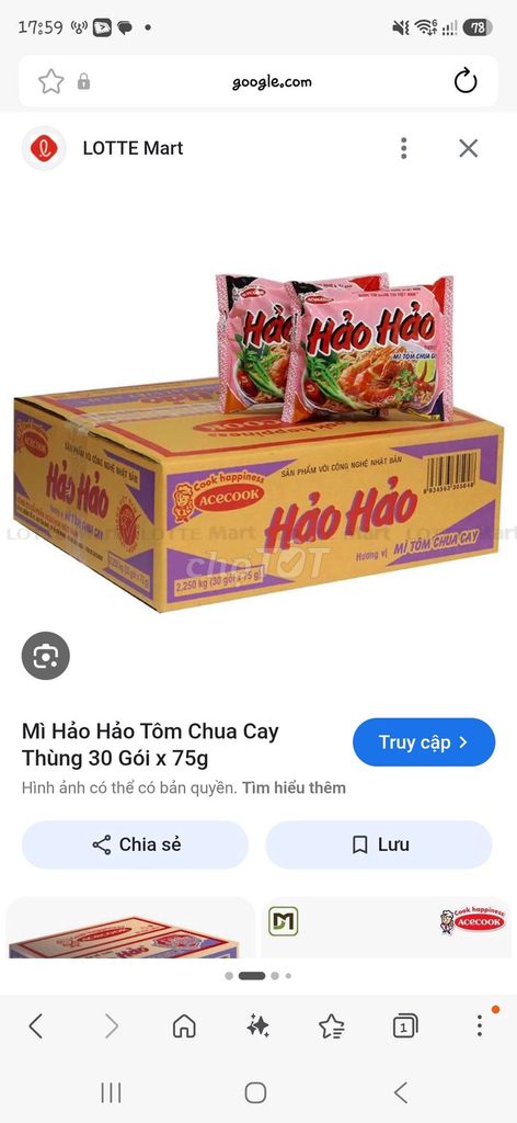 Mì gói Acecook Tôm chua cay 75g 30 gói. Mua bán Đồ ăn, thực phẩm và các loại khác tại Thành phố Thuận An Bình Dương được đăng bởi huy hình 1