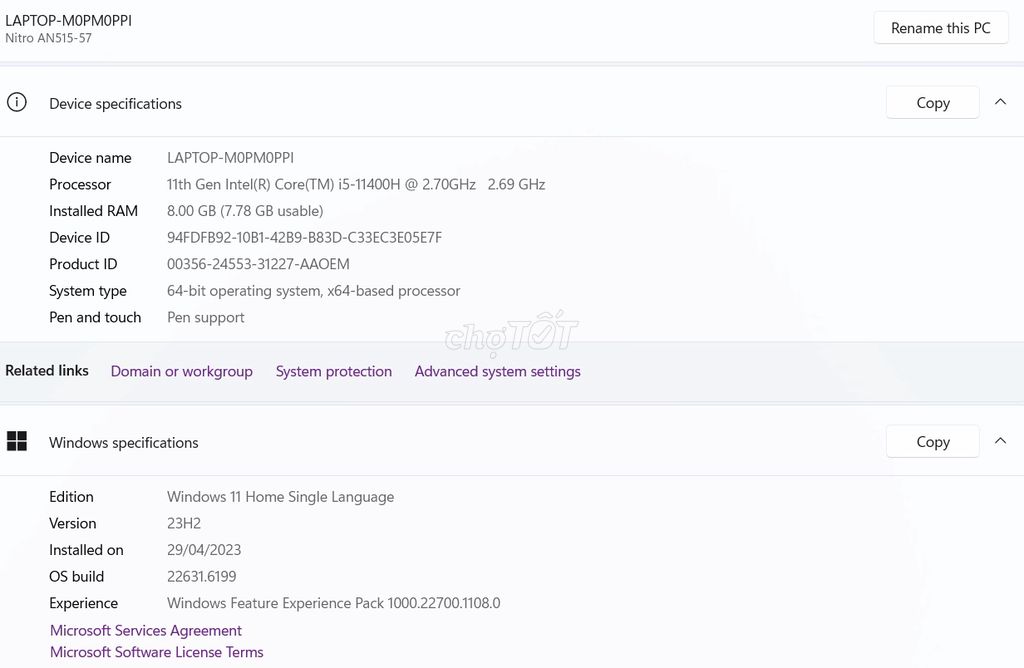 Acer Nitro AN515-57 i5-11400H 8GB. Mua bán Laptop tại Quận Thanh Khê Đà Nẵng được đăng bởi Pink  hình 1