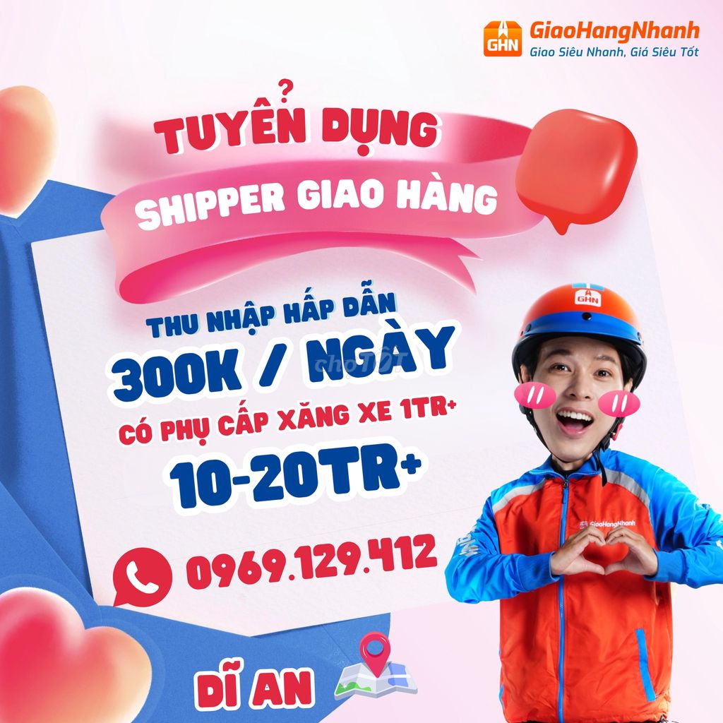 DĨ AN - SHIPPER ĐI LÀM NGAY - CÓ PHỤ CẤP XĂNG XE