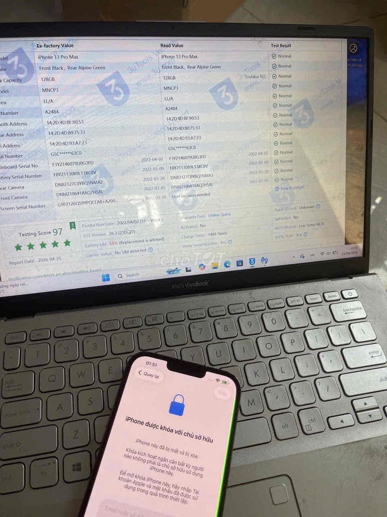 13 Pro max màn sọc chỉ mép bị khoá icloud ios 26.3. Mua bán Điện thoại tại Quận 8 Tp Hồ Chí Minh được đăng bởi điện thoại giá rẻ  hình 1