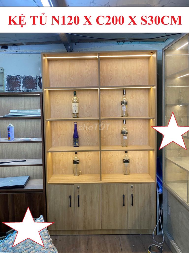 KỆ 120X200CM FULL VÁN GỖ CÔNG NGHIỆP CÓ ĐÈN DECOR. Mua bán Tủ, kệ gia đình tại Quận Tân Phú Tp Hồ Chí Minh được đăng bởi CHUYÊN NỘI THẤT VĂN PHÒNG VÀ TỦ KỆ PVB  hình 1