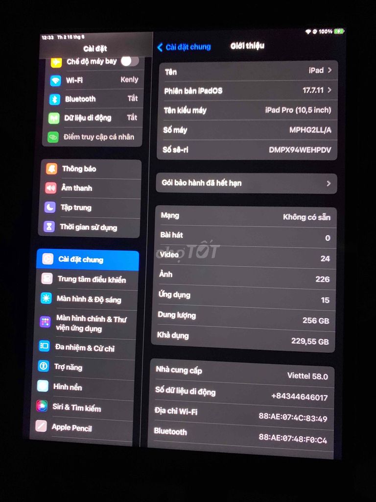 Apple iPad Pro 10.5 inch Xám 256GB. Mua bán Máy tính bảng tại Thành phố Dĩ An Bình Dương được đăng bởi Bevis hình 1