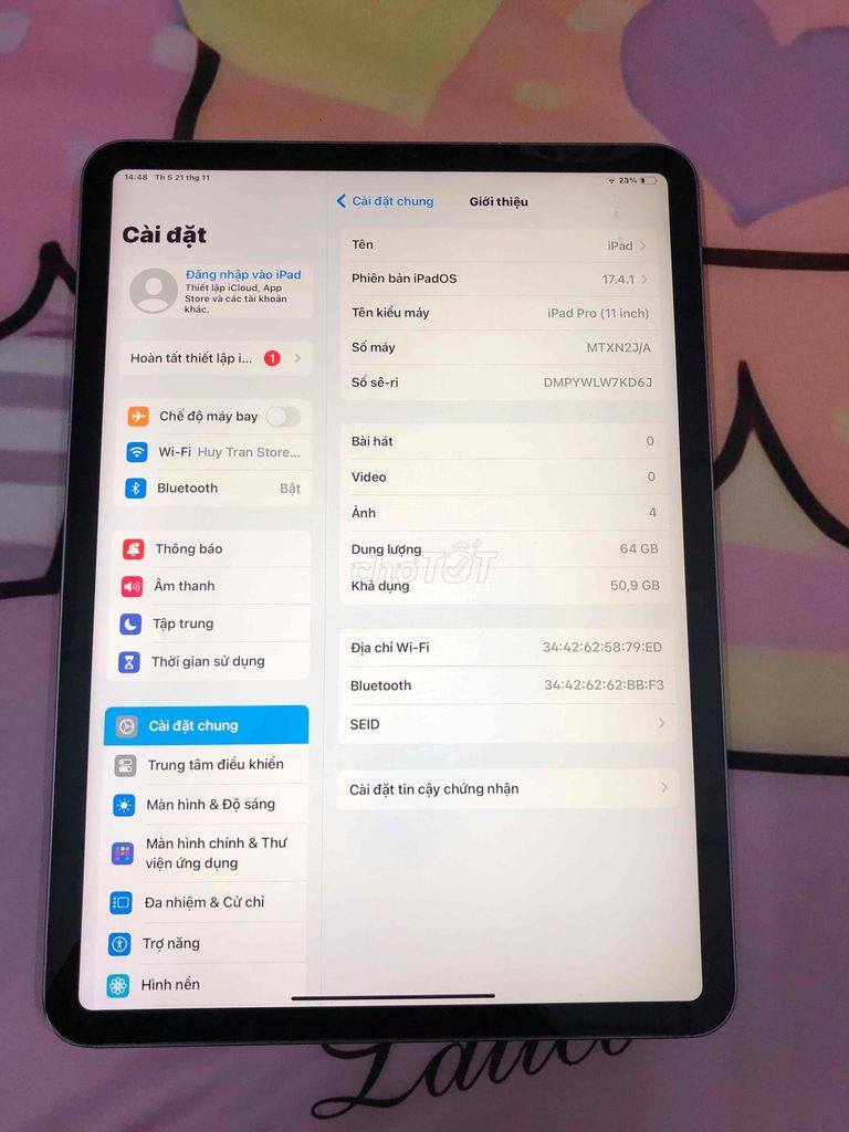 ipad pro 11" 2018 64Gb wifi máy đẹp , pin zin 96%