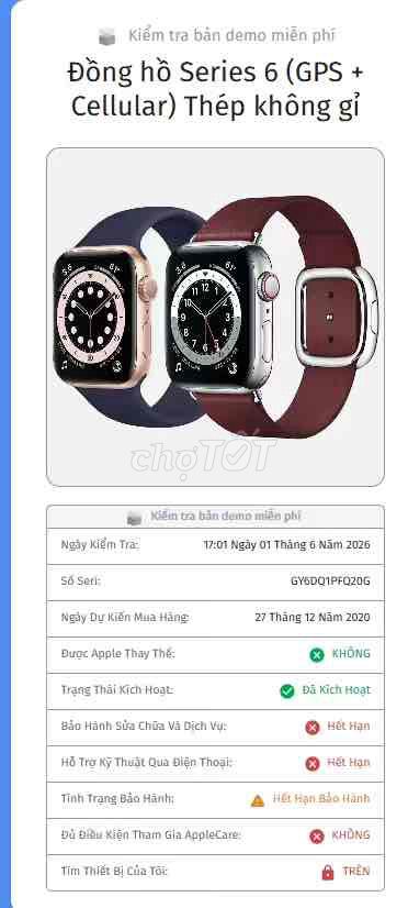 Apple Watch Series 6 Thép Bạc. Mua bán Thiết bị đeo thông minh tại Huyện Trảng Bom Đồng Nai được đăng bởi nguyen minh thanh hình 1