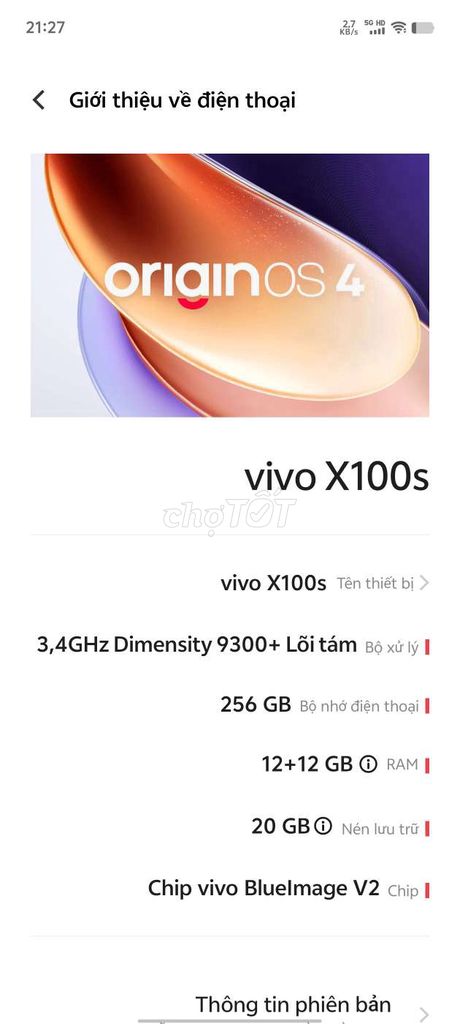 Vivo X100s 256GB Bạc Dimensity 9300+. Mua bán Điện thoại tại Huyện Đông Anh Hà Nội được đăng bởi Tung hình 1