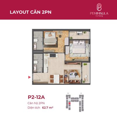 Chuyển nhượng căn 2PN tầng 15 view sông dự án Peninsula Đà Nẵng