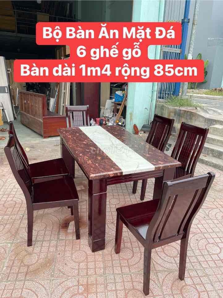 Thanh LÝ Bộ Bàn Ăn Mặt Đá 6 Ghế Gỗ