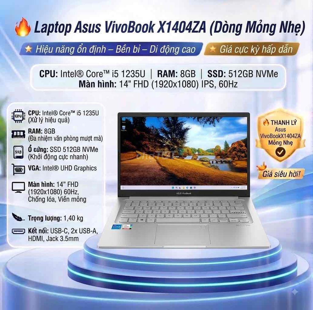 Asus VivoBook X1404ZA i5 thế hệ 12. 8/512G 14"FHD. Mua bán Laptop tại Thành phố Buôn Ma Thuột Đắk Lắk được đăng bởi Laptop Cũ Cầm Đồ Nguyễn Phương hình 1