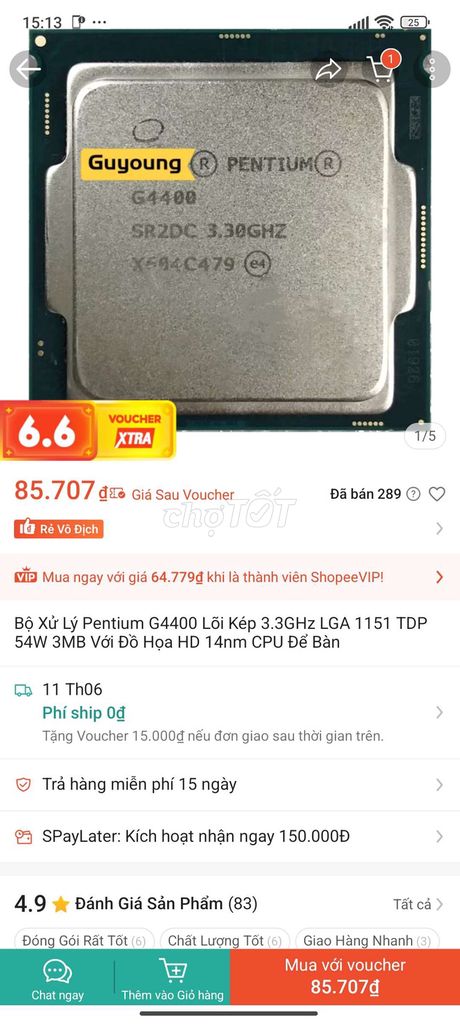 CPU Intel Pentium G4400 Đã dùng. Mua bán Linh kiện (RAM, Card...) tại Thị xã Long Mỹ Hậu Giang được đăng bởi T Điềndz hình 1