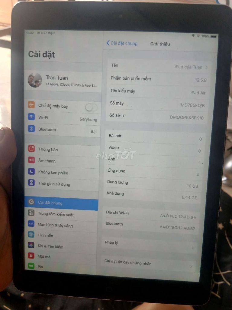 Apple iPad Air 16GB Xám. Mua bán Máy tính bảng tại Quận 3 Tp Hồ Chí Minh được đăng bởi Tuan hình 1