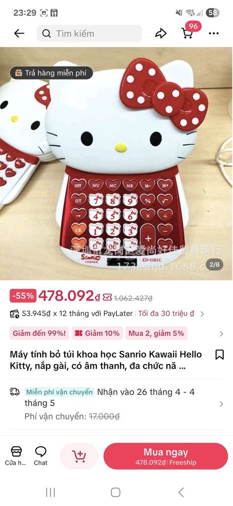 Máy tính bỏ túi Sanrio Hello Kitty. Mua bán Đồ dùng văn phòng tại Quận Tân Bình Tp Hồ Chí Minh được đăng bởi Thảo hình 1