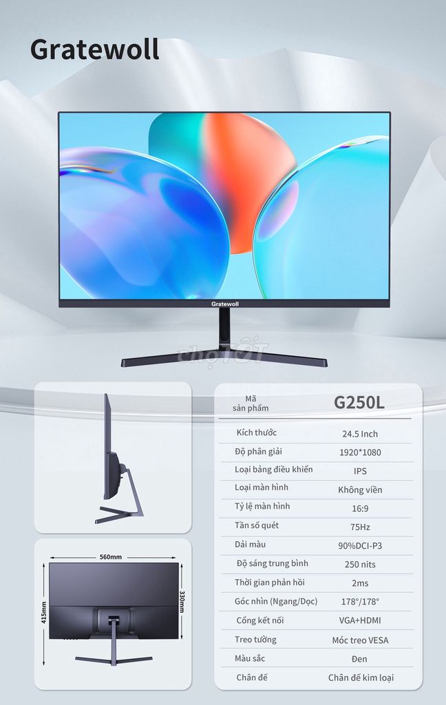 Màn hình Gratewoll G250L 24 inch. Mua bán Phụ kiện (Màn hình, Chuột...) tại Thành phố Bắc Giang Bắc Giang được đăng bởi Nội Hà hình 1