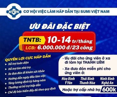 Sumi Đồng Văn tuyển công nhân lương cao