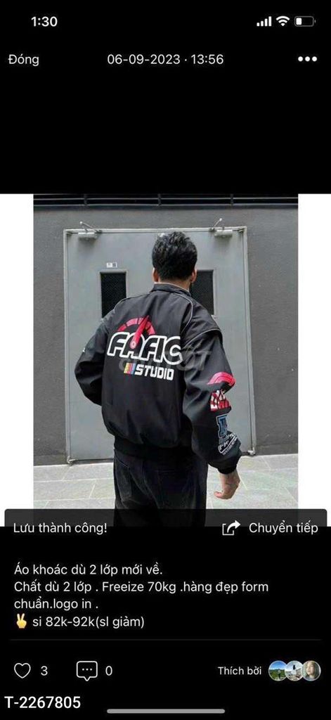 Áo khoác Fafic Studio dù Unisex L, XL. Mua bán Quần áo tại Huyện Bình Chánh Tp Hồ Chí Minh được đăng bởi Nguyễn Minh Tiến hình 1