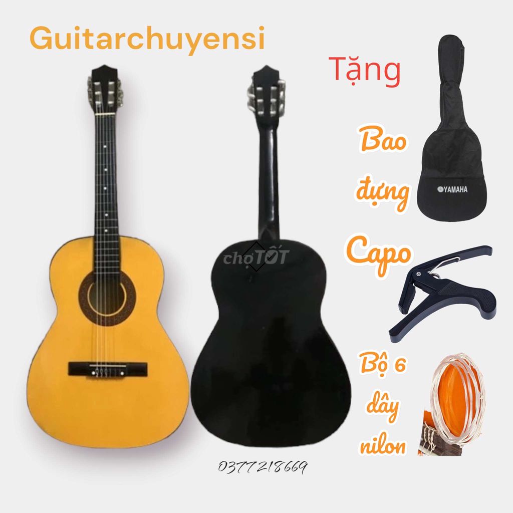 Combo đàn guitar classic màu cam đen full phụ kiện