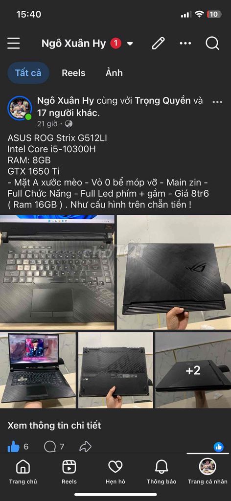 ASUS ROG Strix G512LI i5-10300H 8GB. Mua bán Laptop tại Quận Bình Thạnh Tp Hồ Chí Minh được đăng bởi Ngô Xuân Hy  hình 1