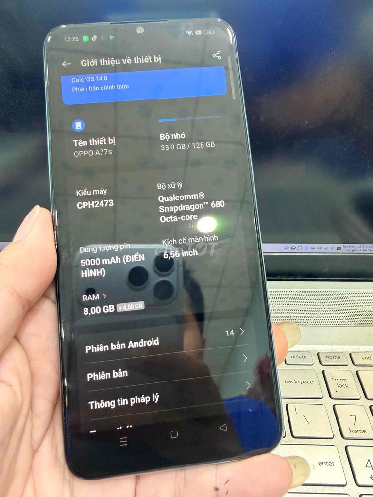 OPPO A77s 8GB/128GB Xanh. Mua bán Điện thoại tại Huyện Cái Bè Tiền Giang được đăng bởi dung hình 1