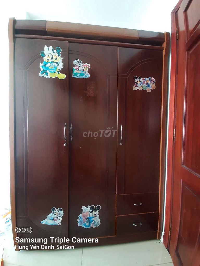 Tủ quần áo Gỗ công nghiệp Nâu 3 cánh, 4 hộc. Mua bán Tủ, kệ gia đình tại Quận Tân Phú Tp Hồ Chí Minh được đăng bởi Hưng Yến Oanh hình 1