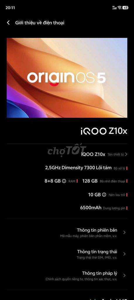 iQOO Z10x 8GB/128GB. Mua bán Điện thoại tại Huyện Thanh Trì Hà Nội được đăng bởi Ang Vũ hình 1