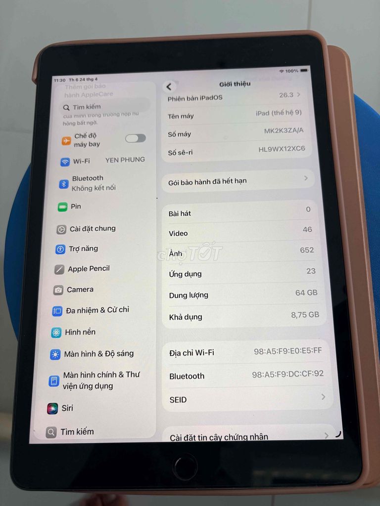 Apple iPad Gen 9 64GB Xám Đã sử dụng. Mua bán Máy tính bảng tại Thành phố Long Xuyên An Giang được đăng bởi Nguyễn Văn Lĩnh hình 1