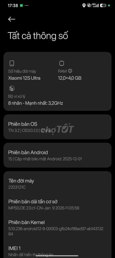 Xiaomi 12S Ultra 256GB Xám. Mua bán Điện thoại tại Quận Hoàng Mai Hà Nội được đăng bởi Nguyễn Dương hình 1
